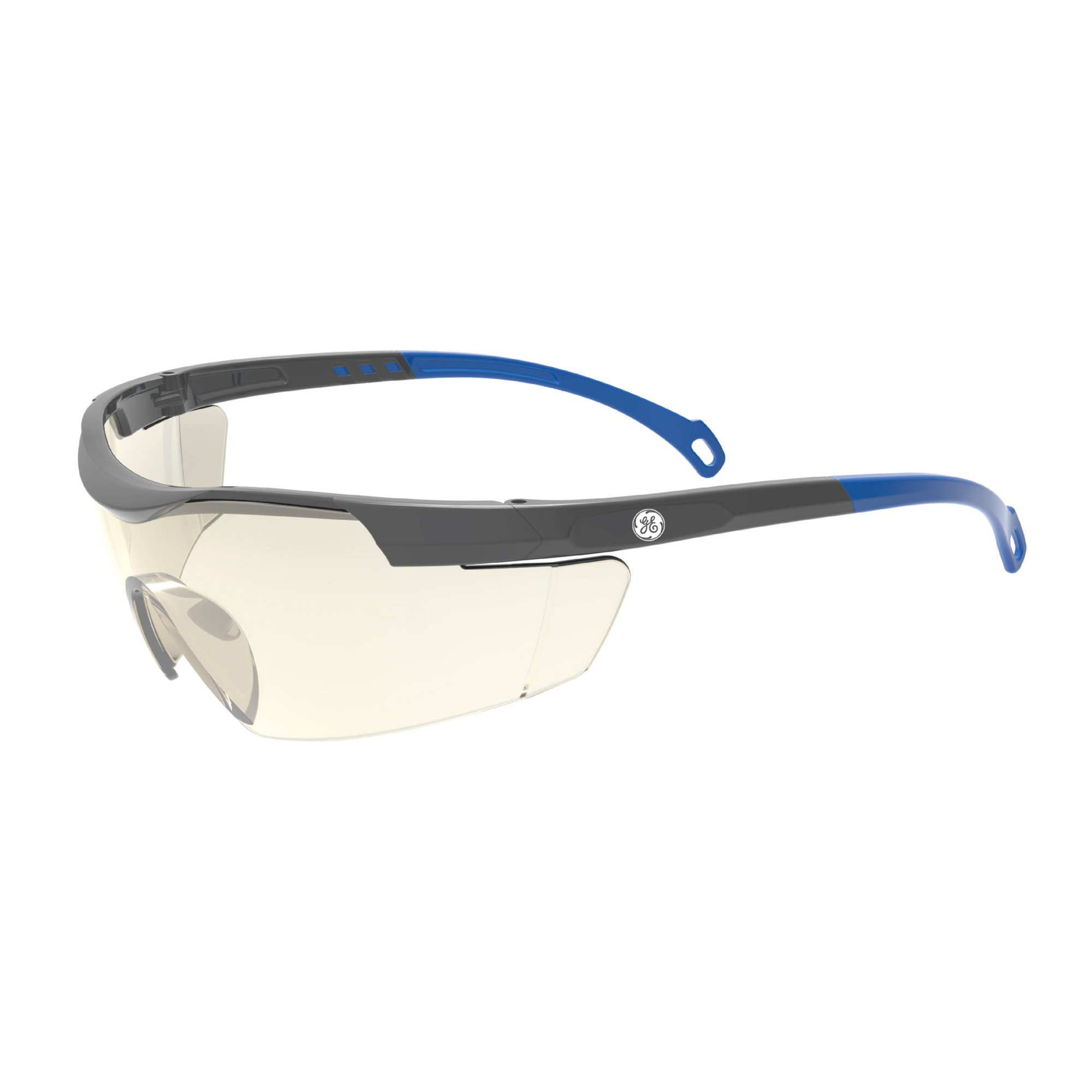 General Electric, Safety Glasses, Mirror Lens, Anti FogScratch, Frame Color Blue, Lens Color Smoke/Gray, ANSI Z87 Compliant, Model# GE101MAF
